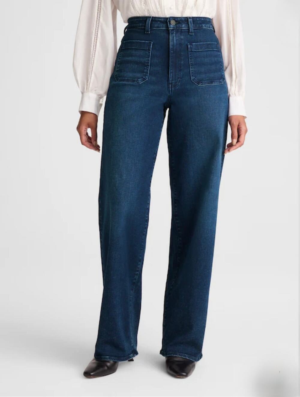 Madewell Women's Dark Blue Wash Curvy Emmett Wide-Leg Jeans Size 28
